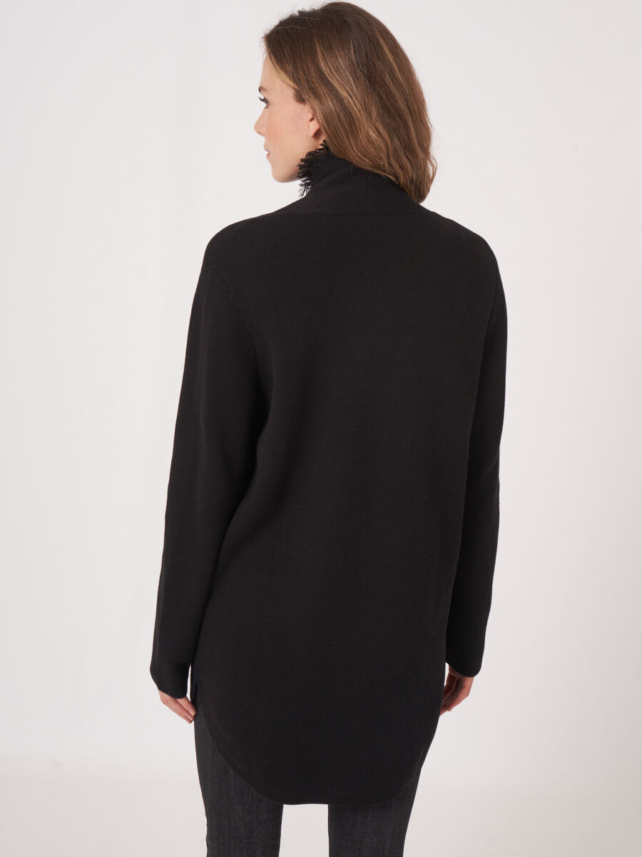 Cotton blend open cardigan with fringe shawl collar image number 12