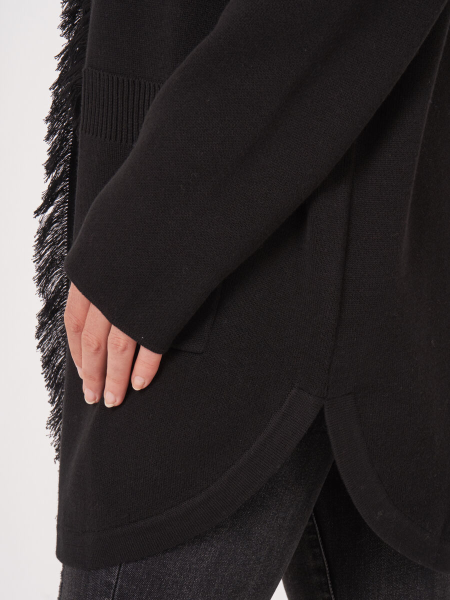 Cotton blend open cardigan with fringe shawl collar image number 14