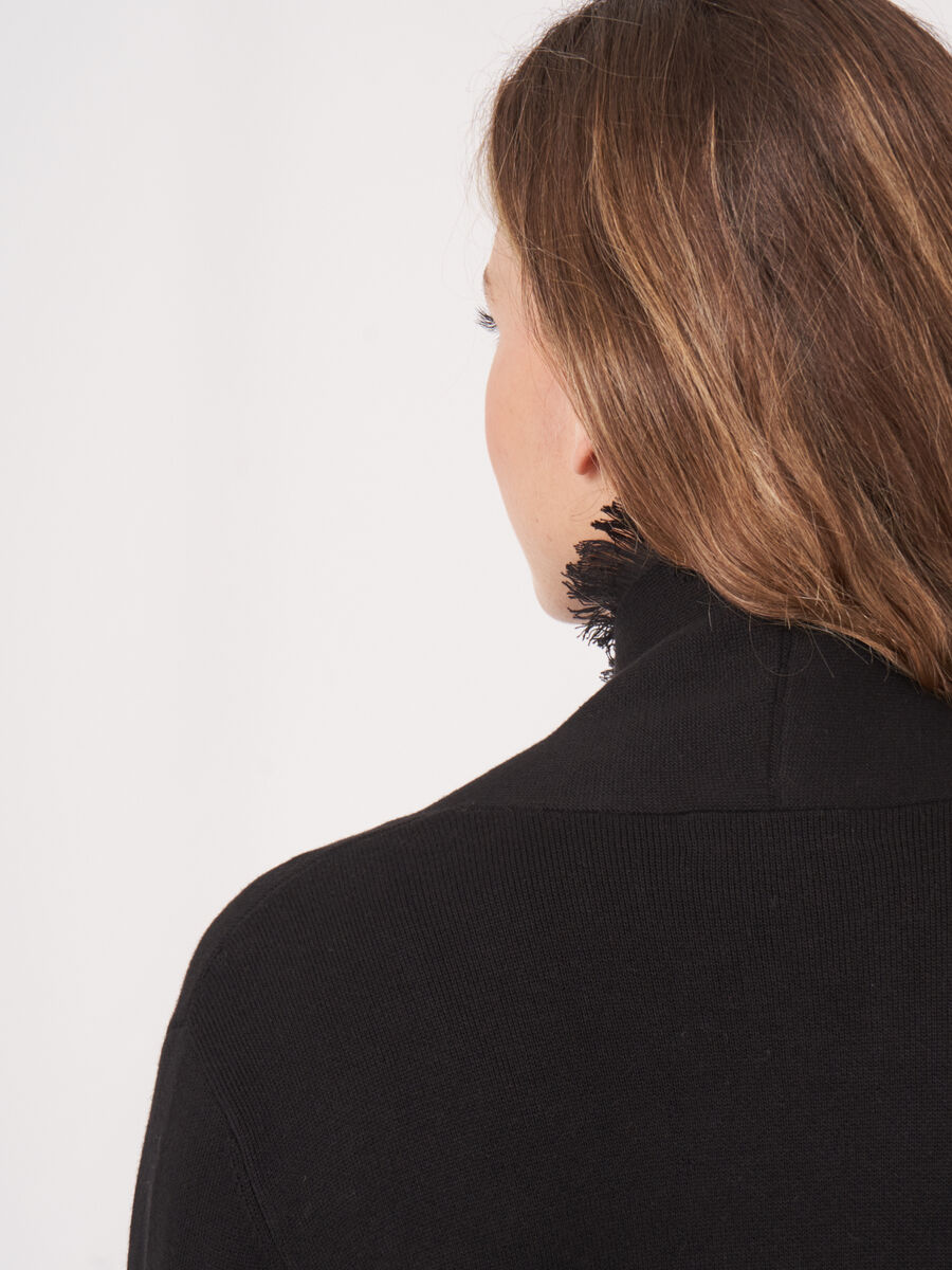 Cotton blend open cardigan with fringe shawl collar image number 15