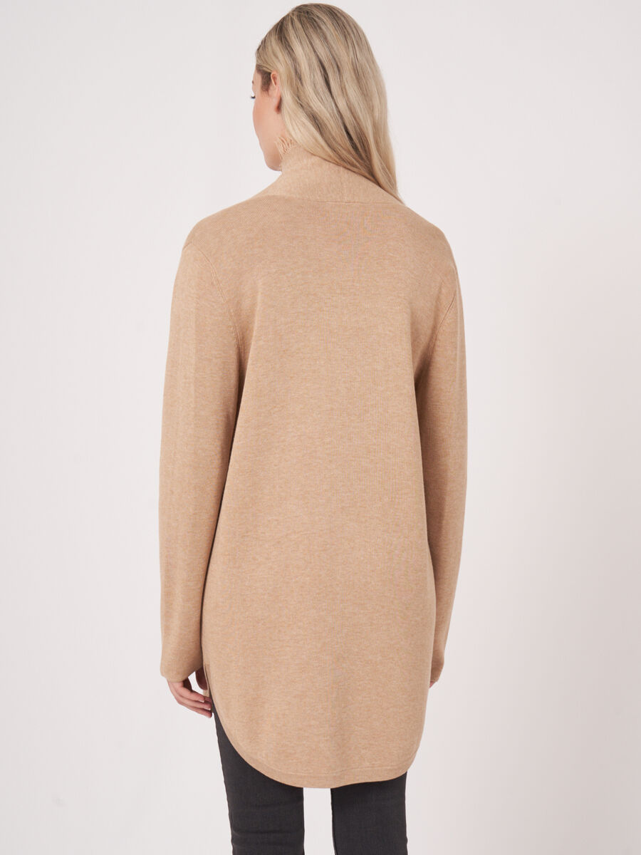 Cotton blend open cardigan with fringe shawl collar image number 18