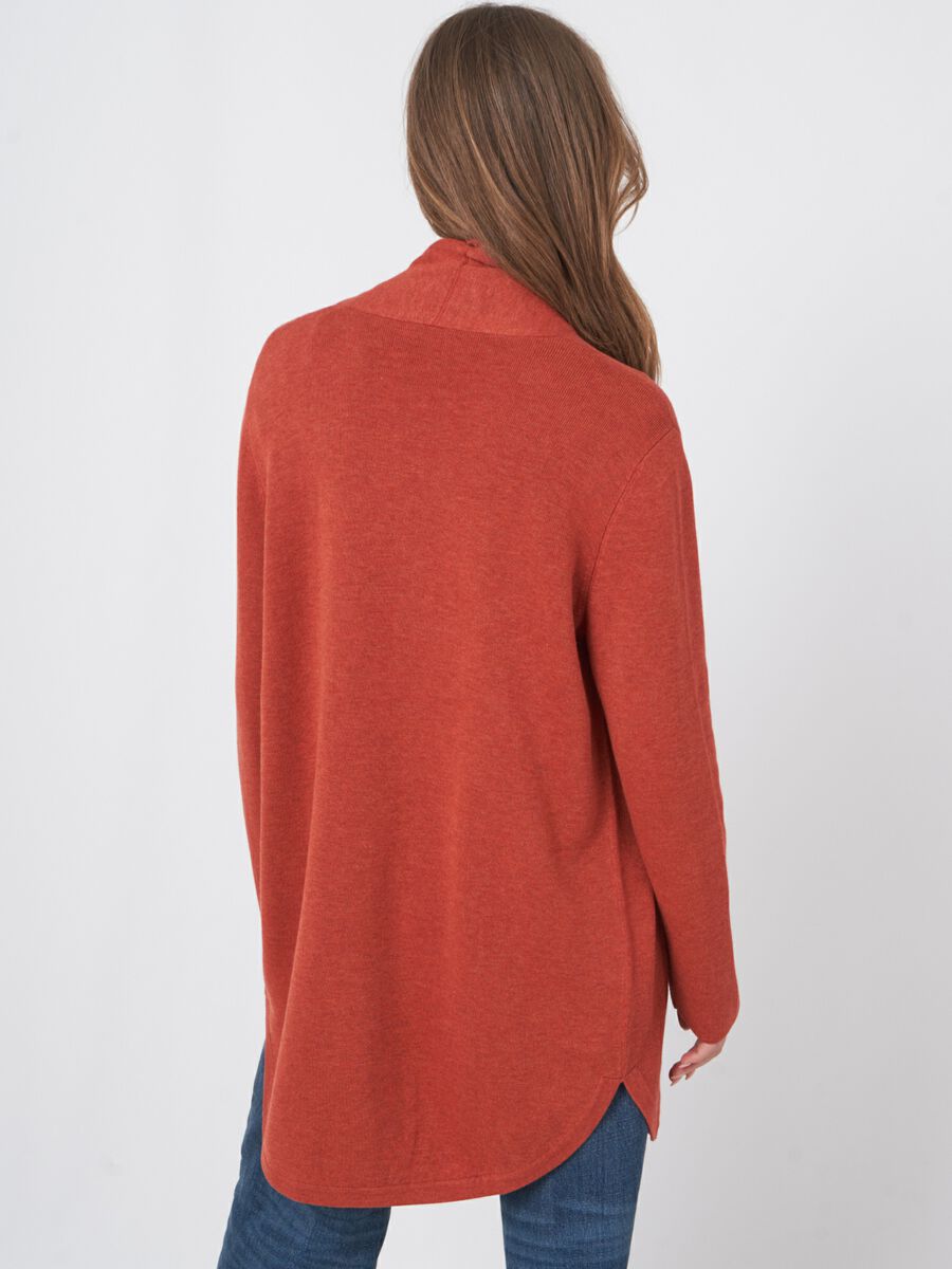 Cotton blend open cardigan with fringe shawl collar image number 6