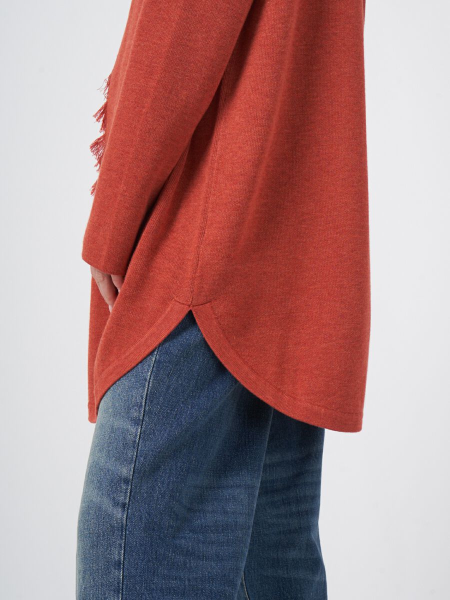 Cotton blend open cardigan with fringe shawl collar image number 8