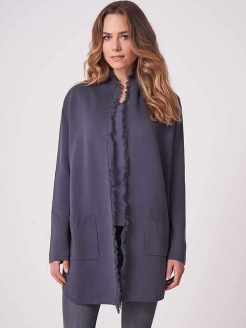 Open cardigan met sjaalkraag met franjes