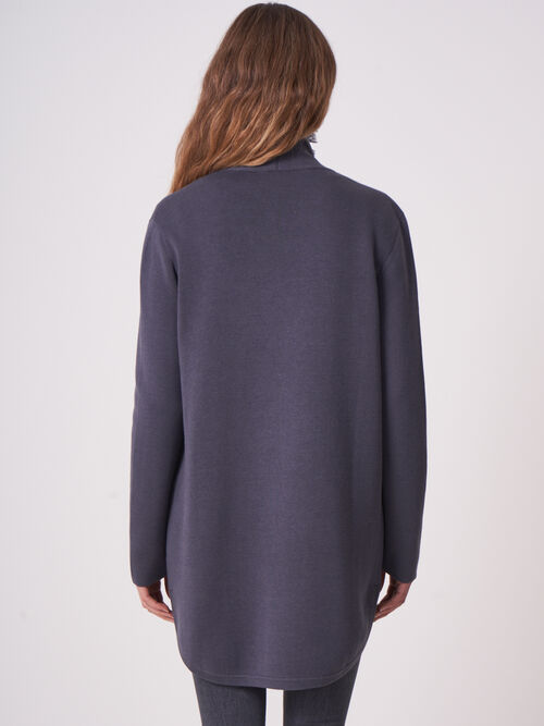 Cotton blend open cardigan with fringe shawl collar