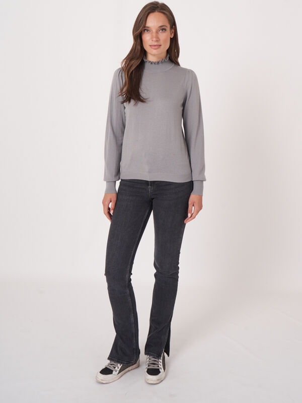 Cashmere blend sweater with ruffle stand-up collar image number 4
