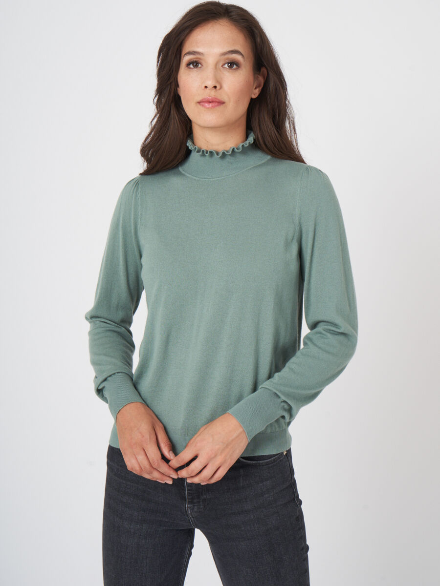 Cashmere blend sweater with ruffle stand-up collar image number 0