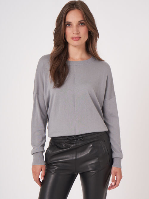 Oversized trui met deelnaad van cashmere melange