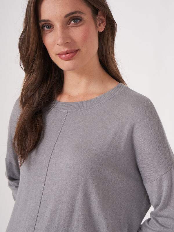 Oversized trui met deelnaad van cashmere melange image number 3