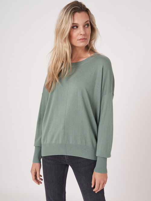 Oversized trui met deelnaad van cashmere melange