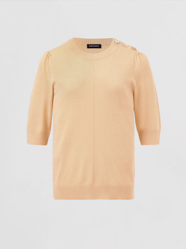 Short sleeve cotton blend sweater
