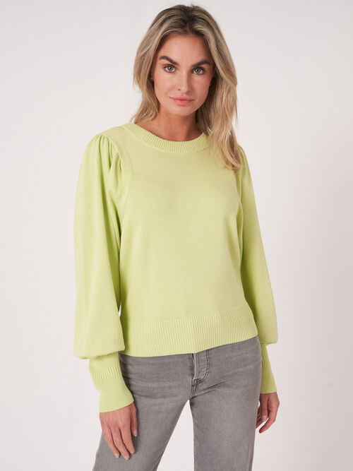 Trui van katoenmix met pofmouwen