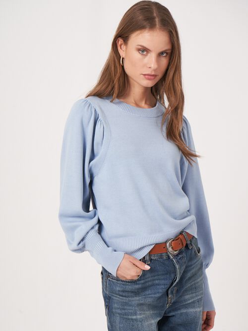 Trui van katoenmix met pofmouwen