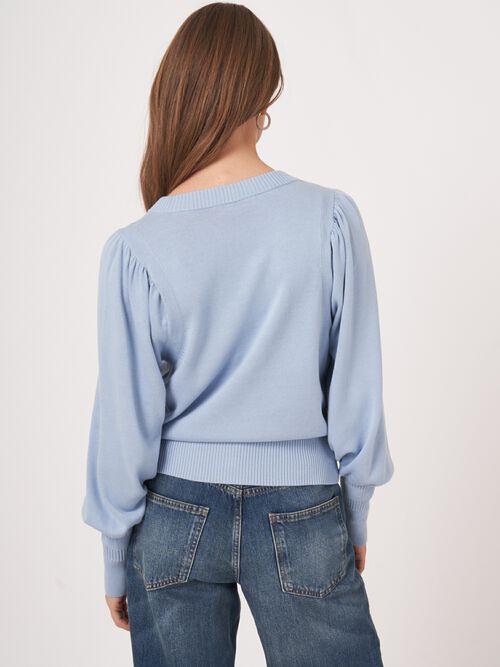 Trui van katoenmix met pofmouwen