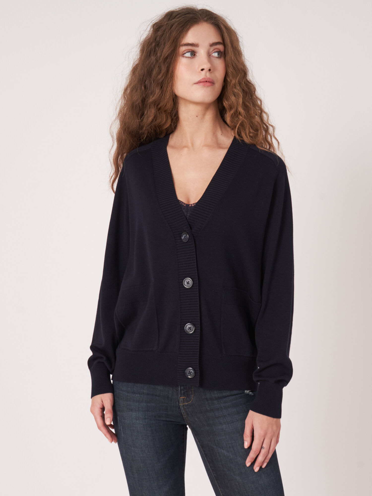 Cotton blend buttoned cardigan with pockets