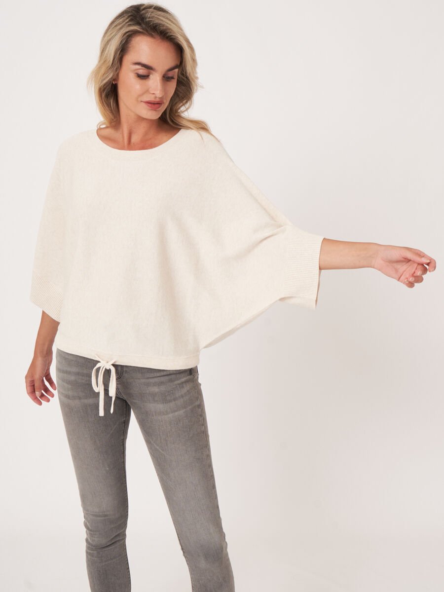 Cotton blend poncho sweater with drawstring image number 0