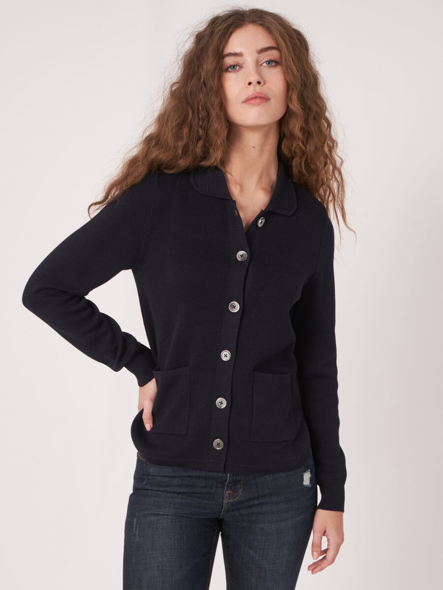 Double knit cardigan with shirt collar and pockets image number 0