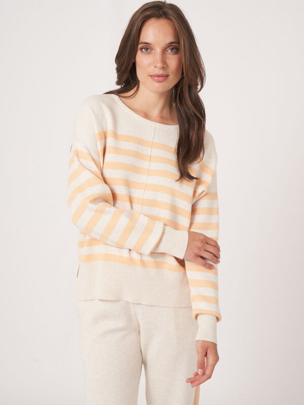 Double knit cotton blend sweater with stripes image number 0