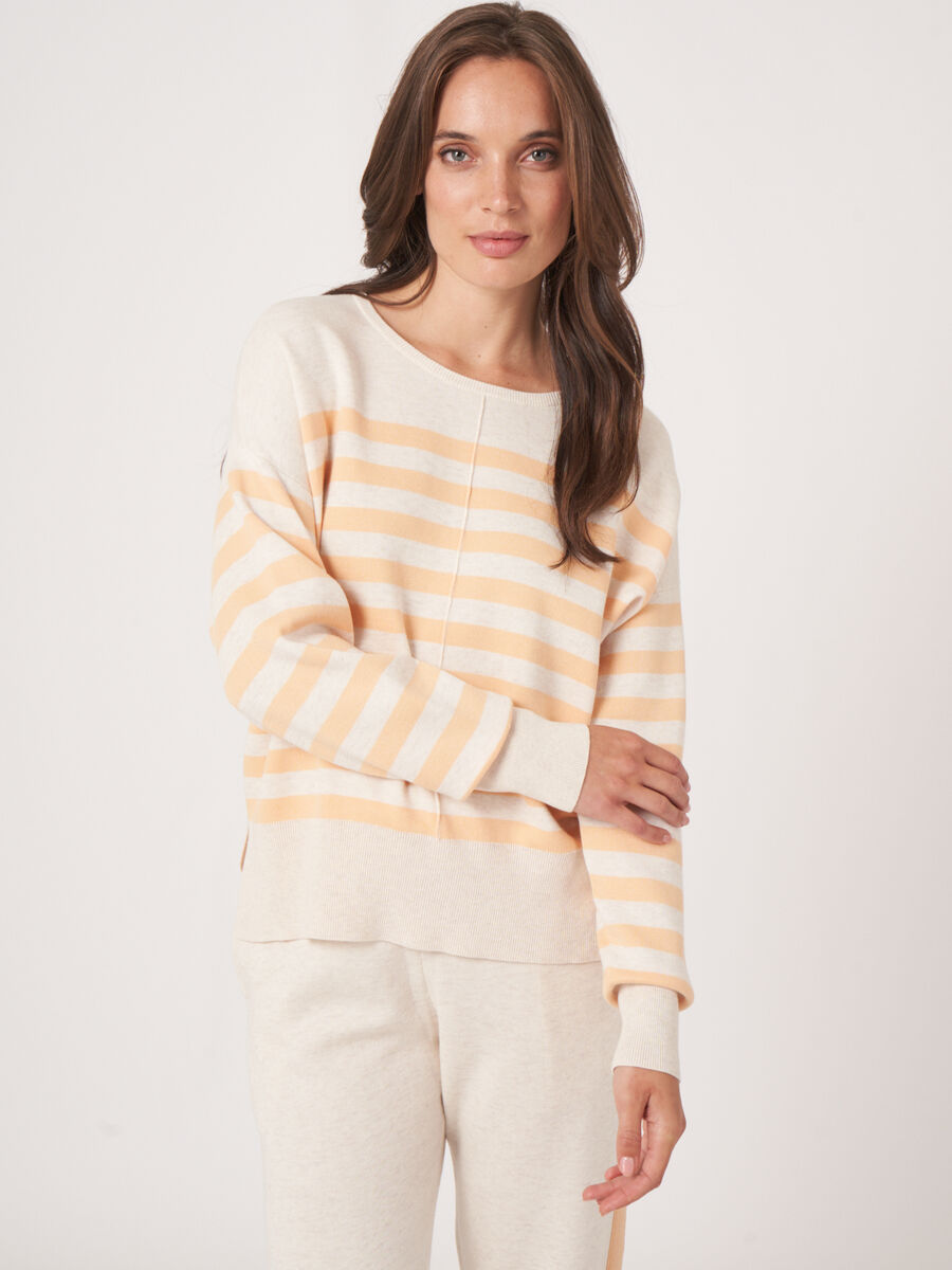 Double knit cotton blend sweater with stripes image number 0