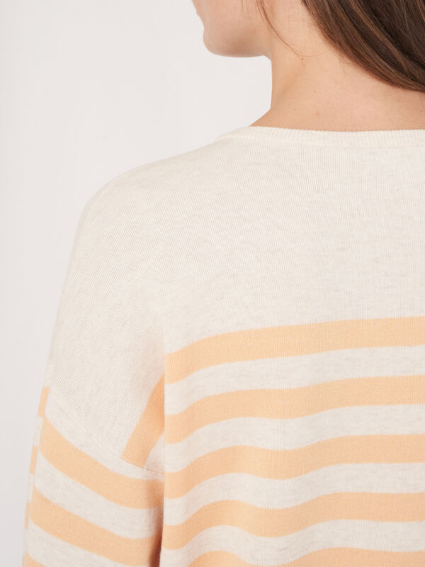 Pull &agrave; rayures en coton m&eacute;lang&eacute; en double maille fine image number 4