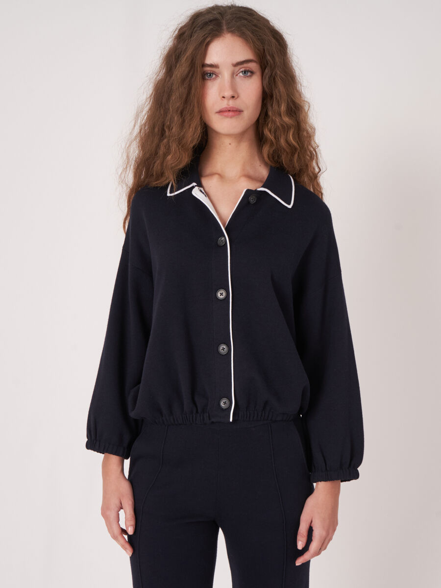 Double knit cardigan with shirt collar and contrasting seam image number 0