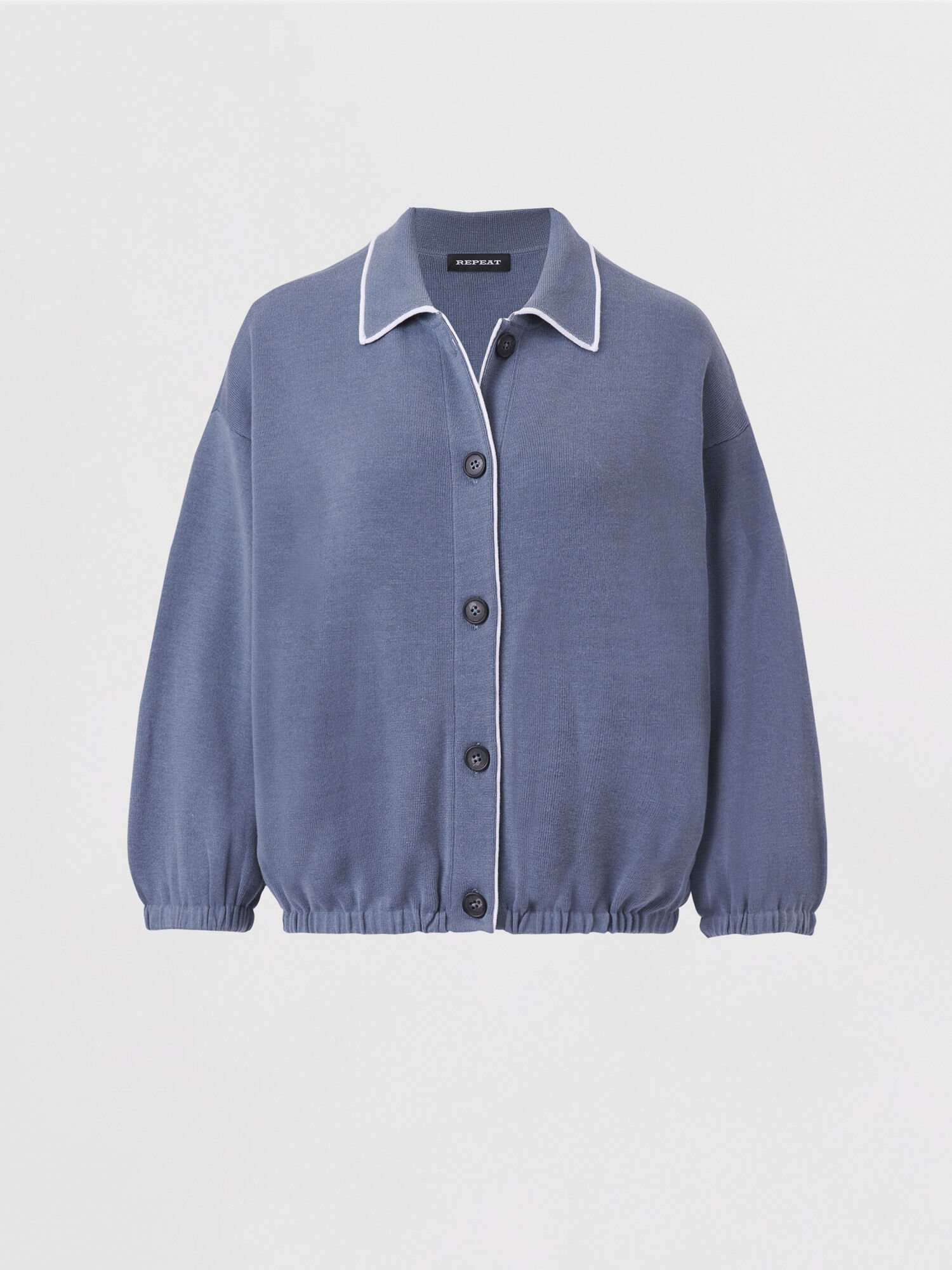 Double knit cardigan with shirt collar and contrasting seam