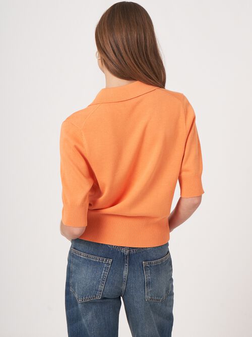 Short sleeve knitted cardigan with polo neck