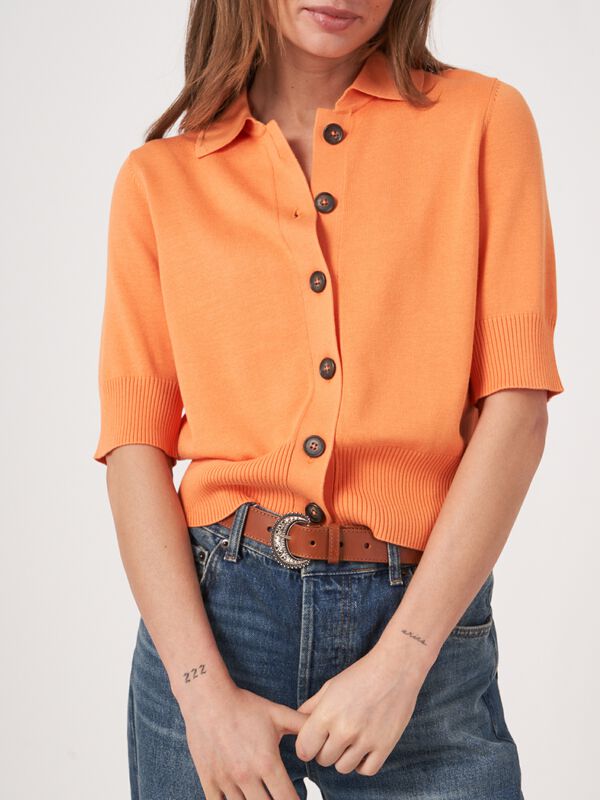 Short sleeve knitted cardigan with polo neck image number 2