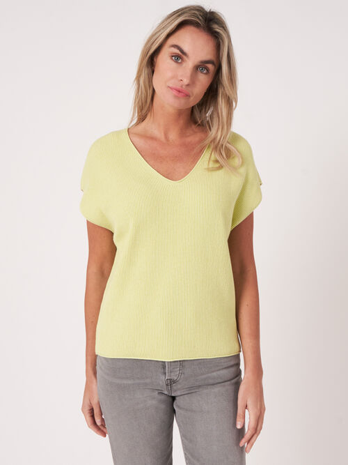Cashmere cotton blend V-neck knitted top 