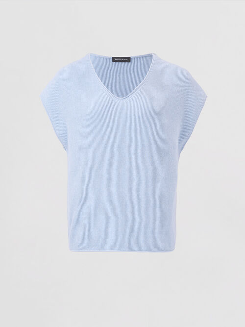 Cashmere cotton blend V-neck knitted top 