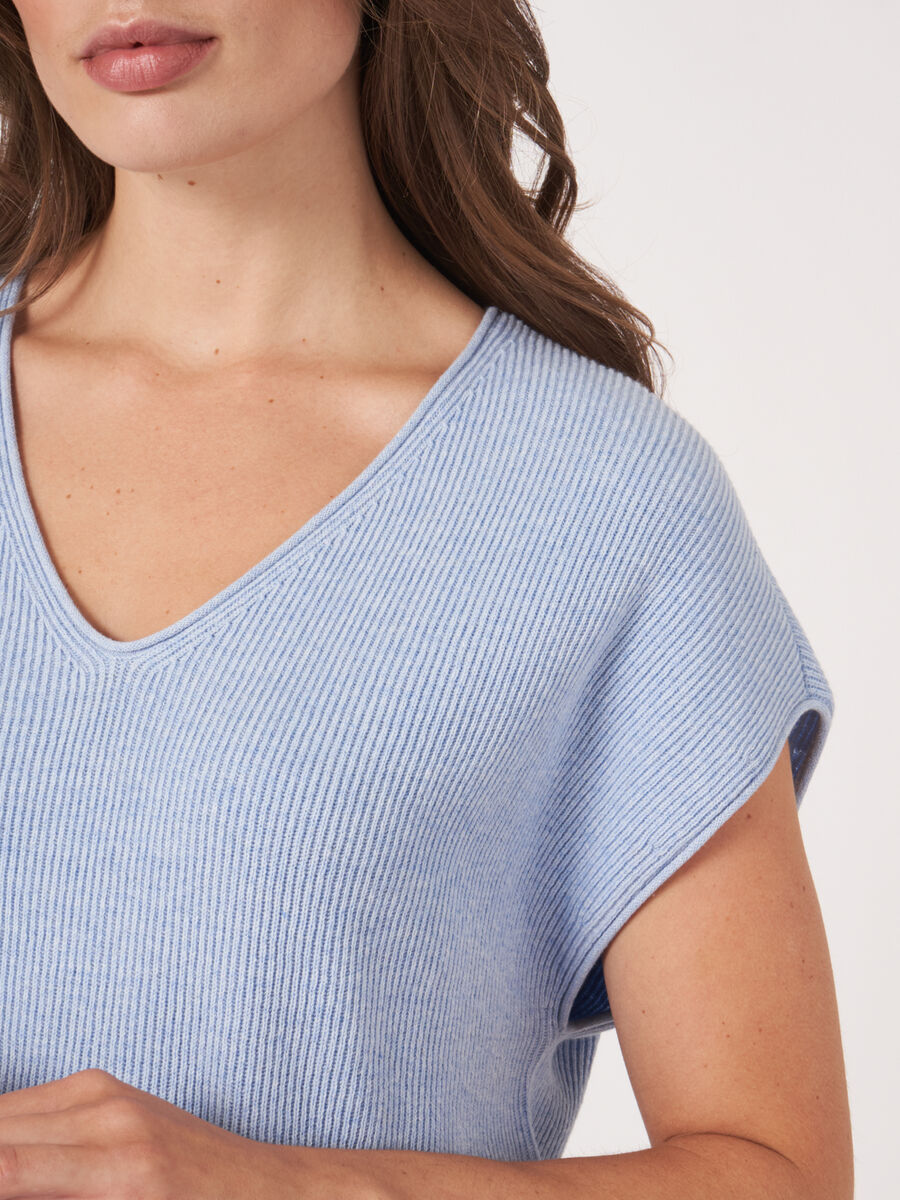 Cashmere cotton blend V-neck knitted top  image number 3