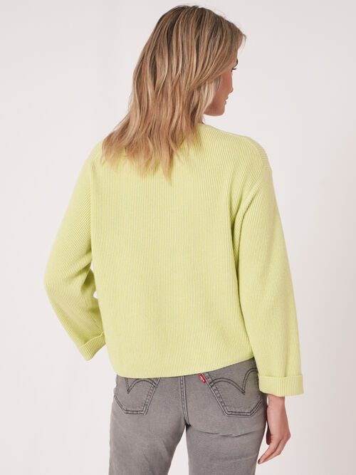 Cashmere cotton blend sweater with fine rib texture