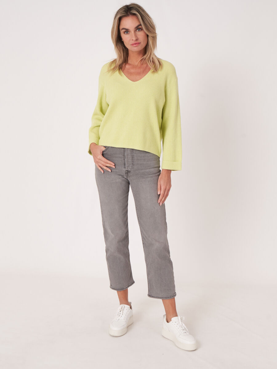 Cashmere cotton blend sweater with fine rib texture image number 4