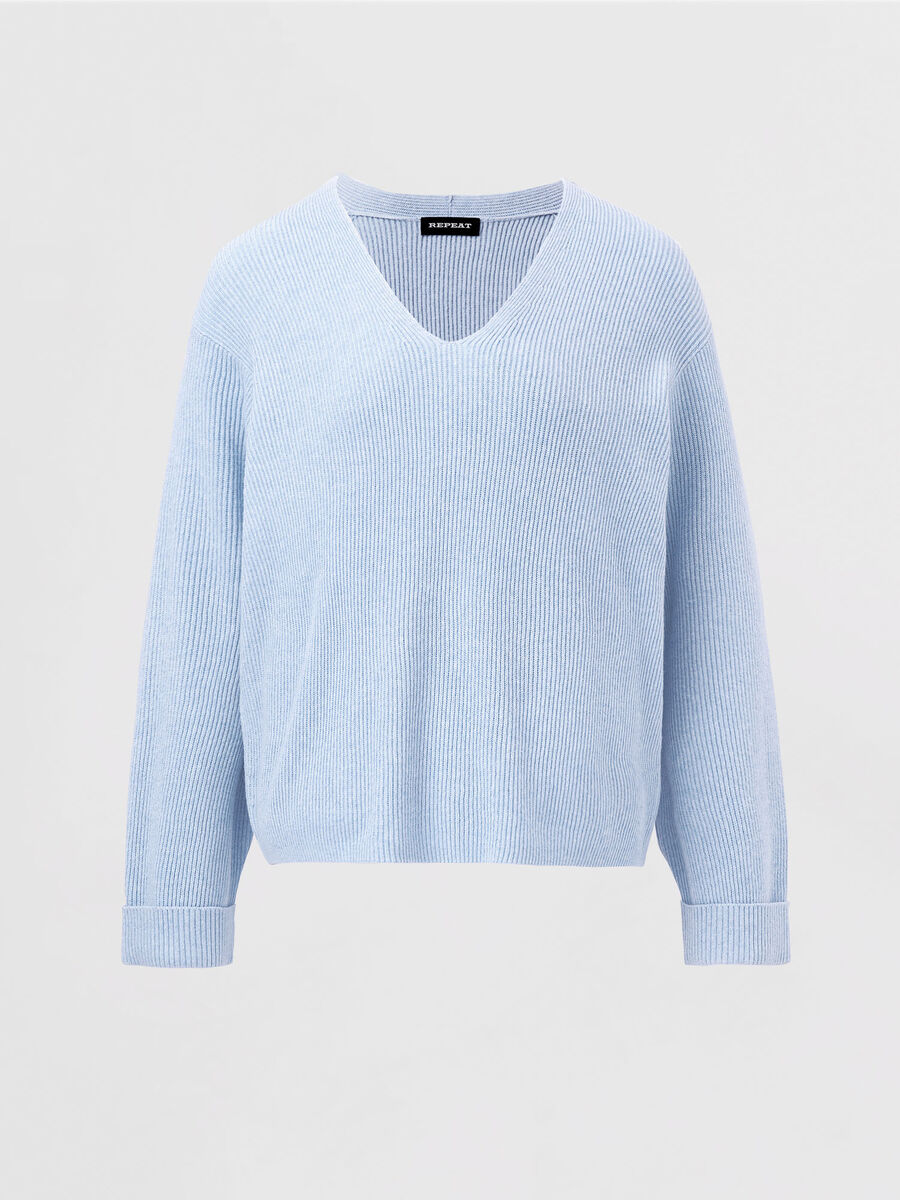 Cashmere cotton blend sweater with fine rib texture image number 0