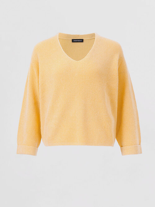 Cashmere cotton blend sweater with fine rib texture