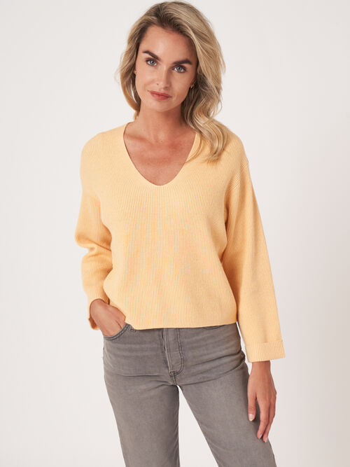 Cashmere cotton blend sweater with fine rib texture