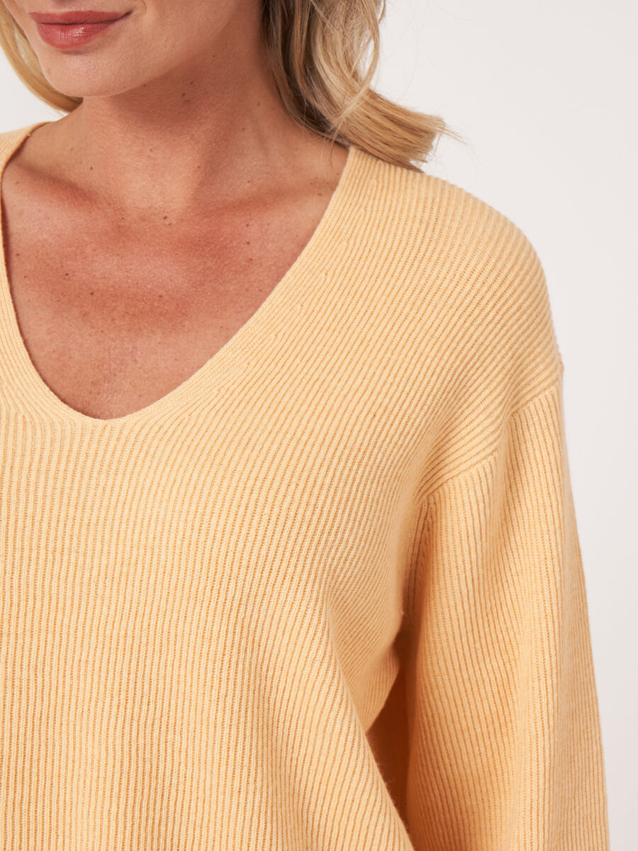 Cashmere cotton blend sweater with fine rib texture image number 3