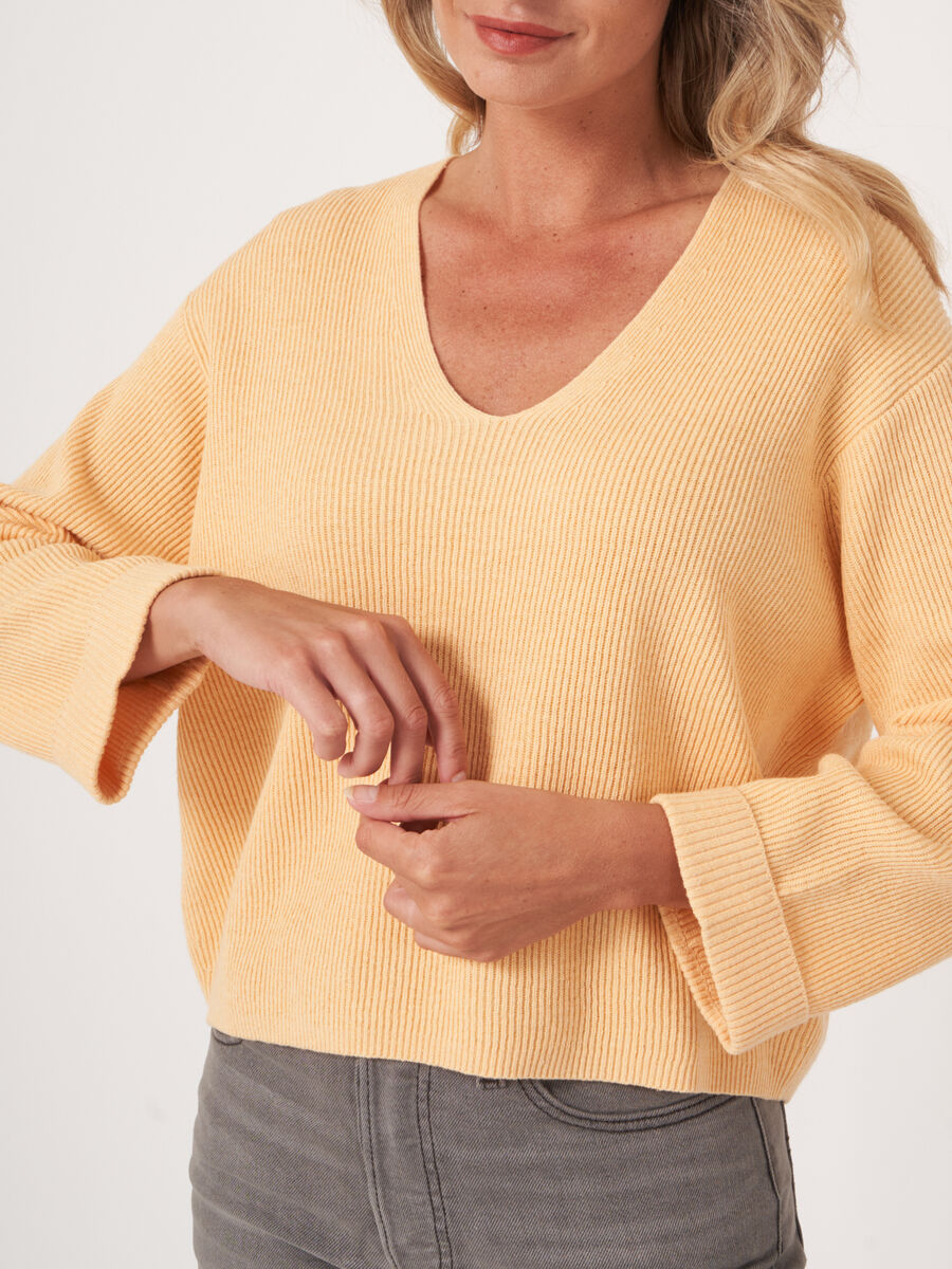 Cashmere cotton blend sweater with fine rib texture image number 4