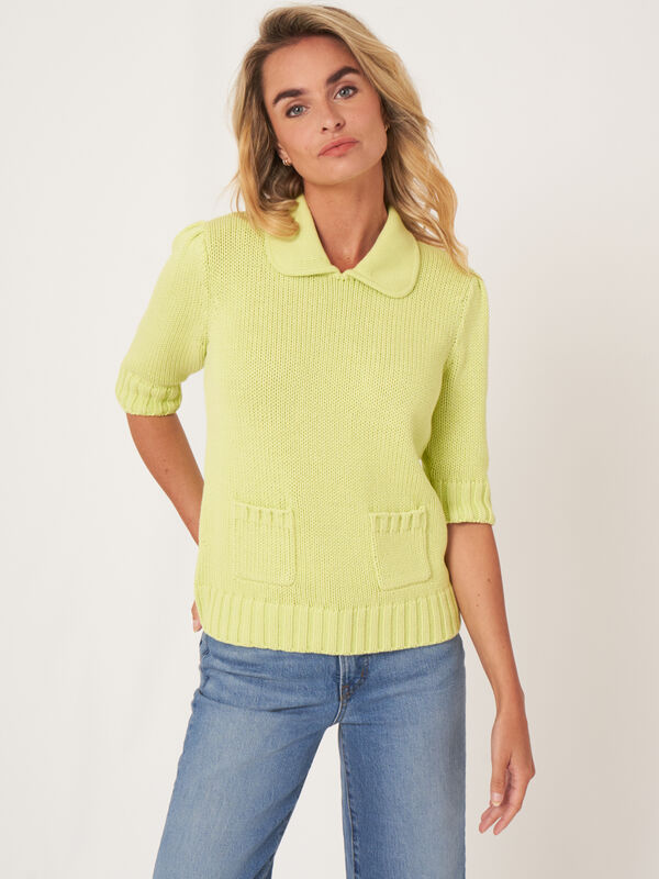 Pull &agrave; manches courtes en maille &eacute;paisse &agrave; c&ocirc;tes image number 1