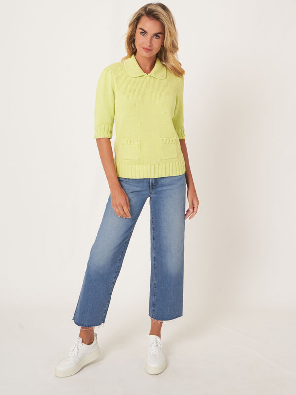 Pull &agrave; manches courtes en maille &eacute;paisse &agrave; c&ocirc;tes image number 6