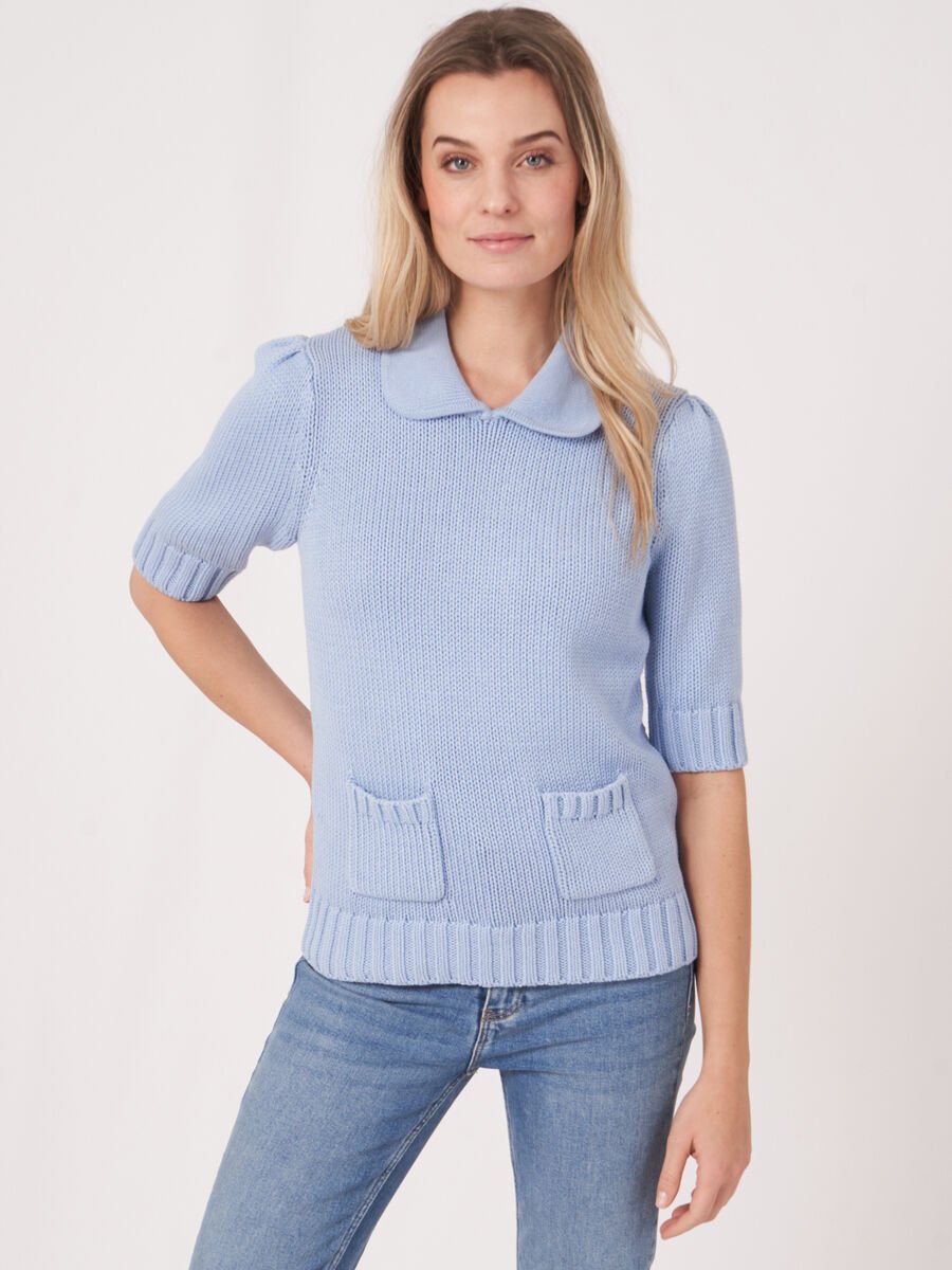 Short sleeve sweater in chunky rib knit