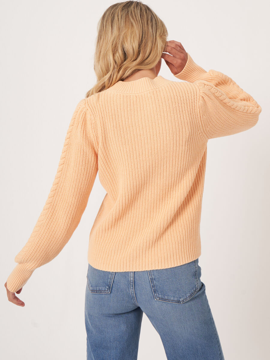 Rib knit sweater with puff shoulders image number 1