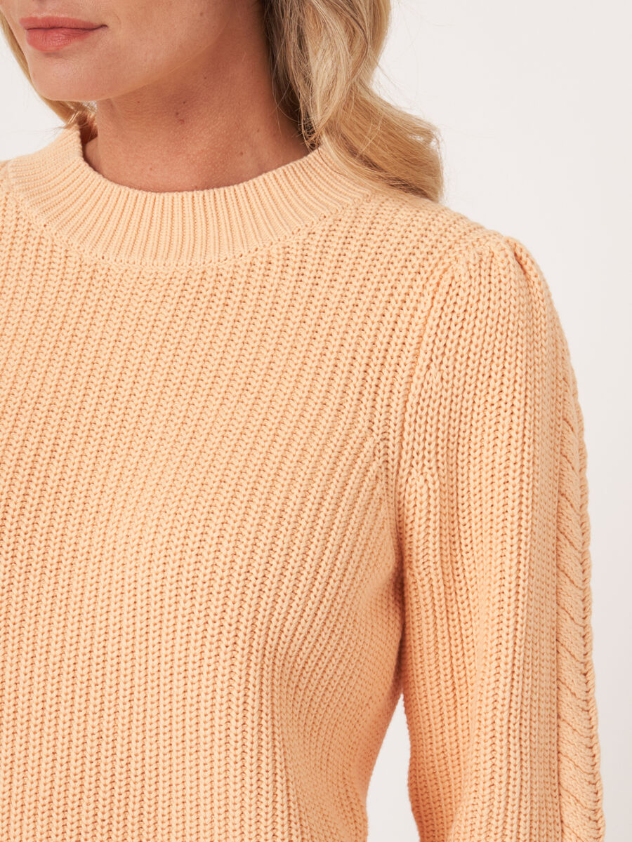 Rib knit sweater with puff shoulders image number 2