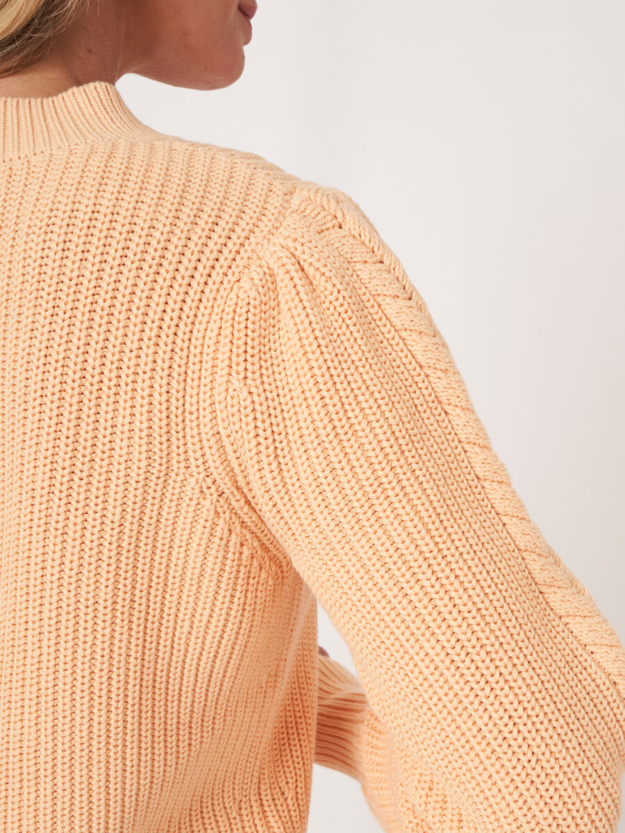 Rib knit sweater with puff shoulders image number 4