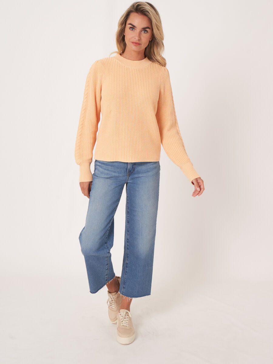 Rib knit sweater with puff shoulders image number 5