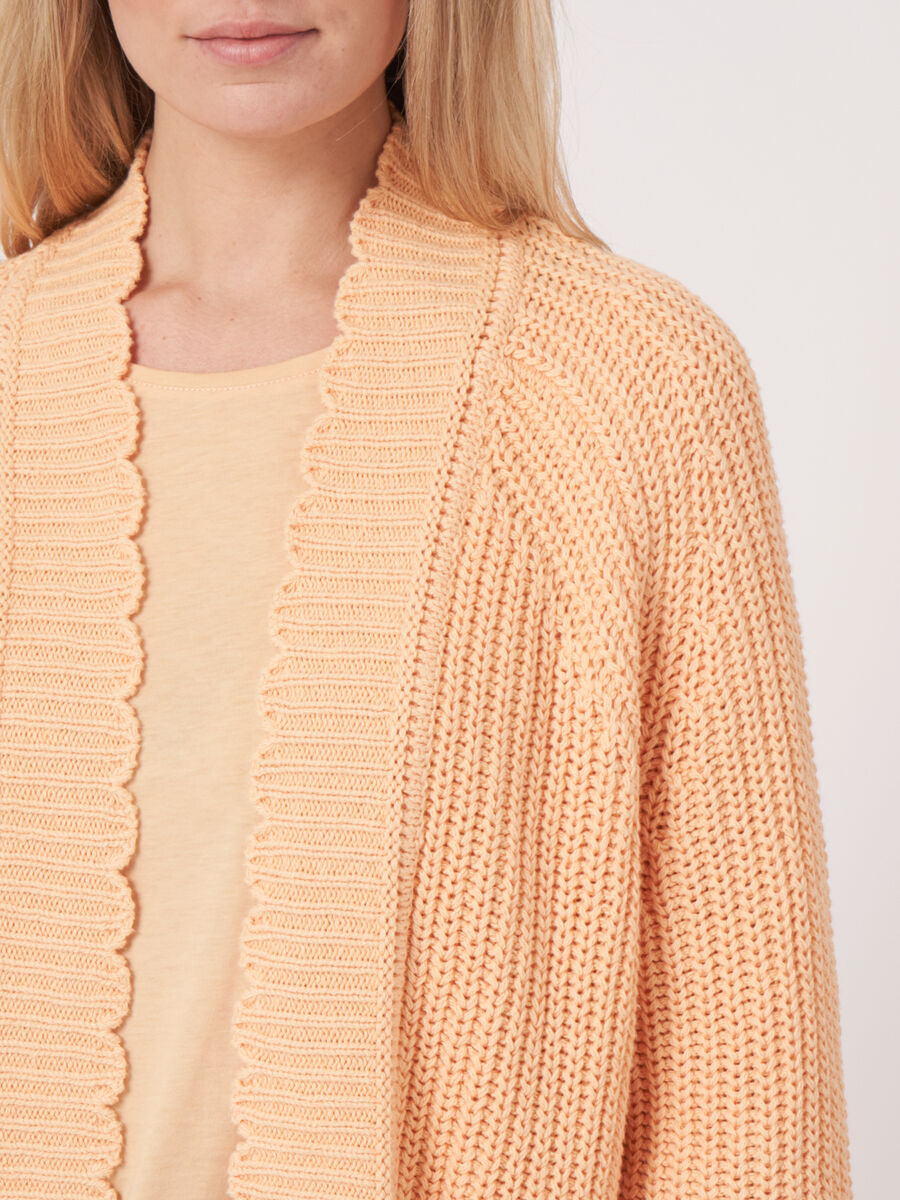 Scalloped hem chunky rib knit cardigan image number 2