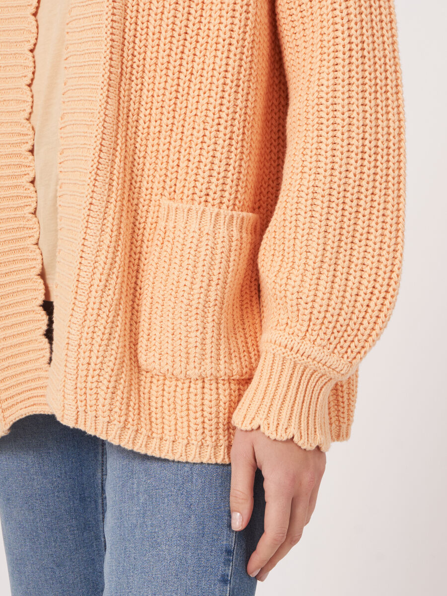 Scalloped hem chunky rib knit cardigan image number 3