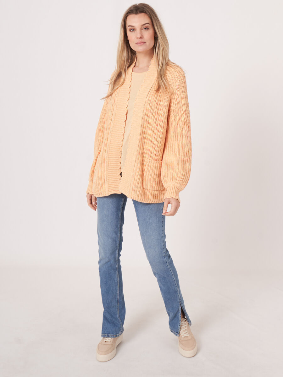 Scalloped hem chunky rib knit cardigan image number 5