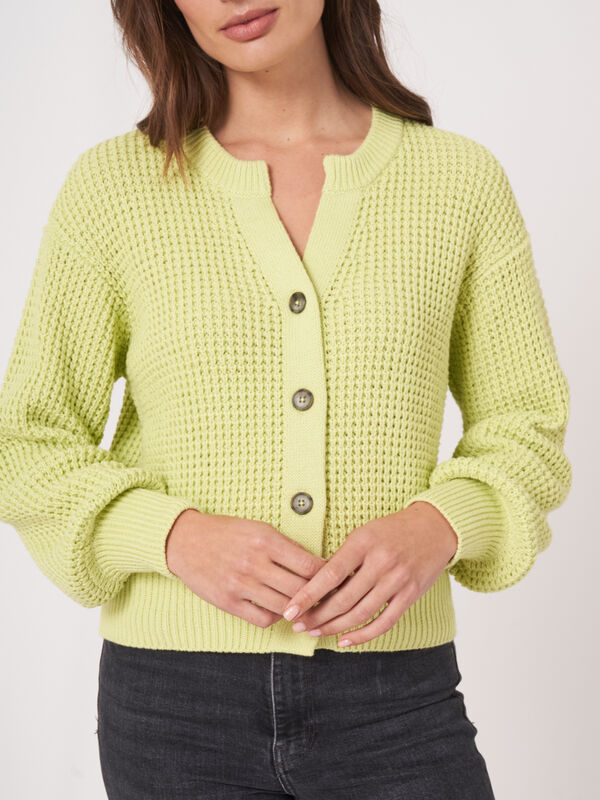 Grof gebreid vest met pofmouwen image number 3