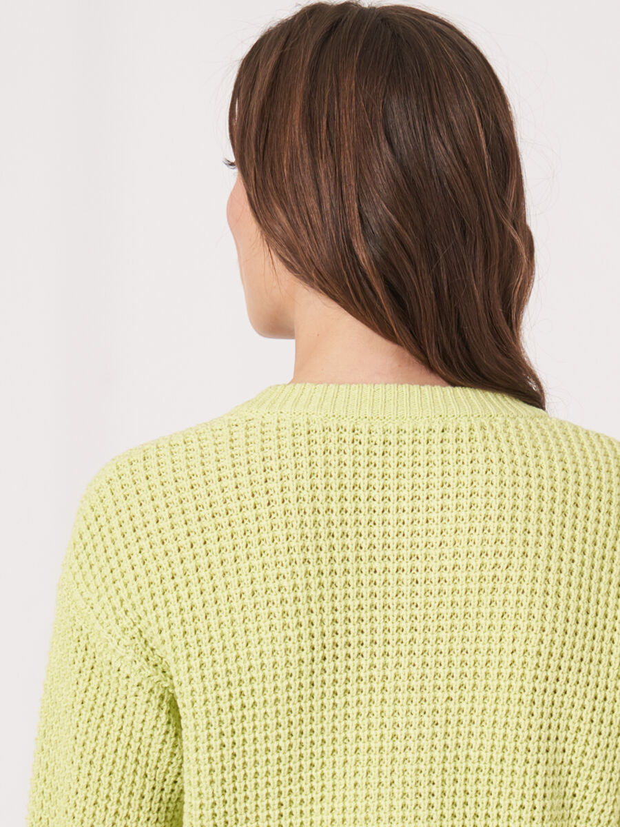 Chunky rib knit cardigan with puff sleeves image number 4