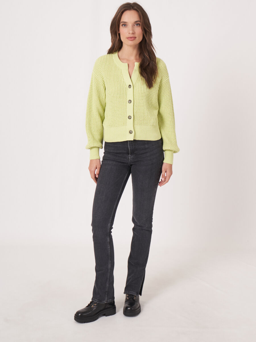 Chunky rib knit cardigan with puff sleeves image number 5